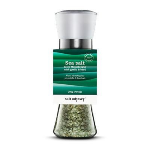 Rupi jūros druska su česnaku ir bazilikais